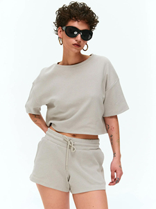 Top Corto de Mujer de Punto Waffle, Camiseta Corta Oversize con Hombros Caídos, Top Casual de Moda, Básicos Premium, Logotipo Personalizado, OEM, Venta al por Mayor - Product Image 2