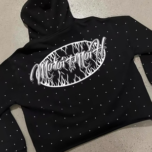 2024 nouveaux hommes hiver pull à capuche élégant 100% coton personnalisé strass impression budget-amical solide poche taille 3XL - Product Image 3