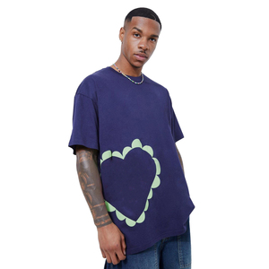 High Quality Men's Oversized Navy Blue T-<b>Shirt</b> With Green Heart Pattern Short Sleeve O-Neck Casual Wear T-<b>Shirt</b> - Product Image 1