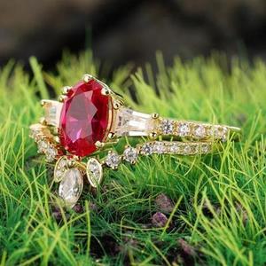 Belle bague de fiançailles double en argent sterling plaqué or avec rubis cultivé en laboratoire certifié IGI, cadeau de fête et de festival - Product Image 2