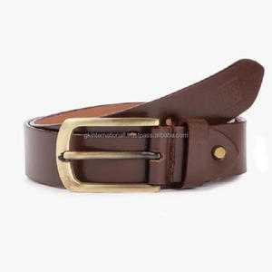 Cinturón informal de cuero para hombre, correa de piel auténtica con acabado marrón y hebilla de una sola punta de latón, disponible en todas las tallas - Product Image 2