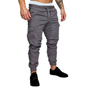 Otoño Invierno hombre Jogging pantalones de chándal Slim cordón Cargo pantalones con múltiples bolsillos personalizados Casual media cintura liso teñido para hombres - Product Image 5