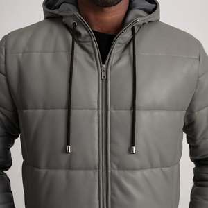 Chaqueta Acolchada de Cuero con Capucha Estilo Casual Floyd Grey - Product Image 4