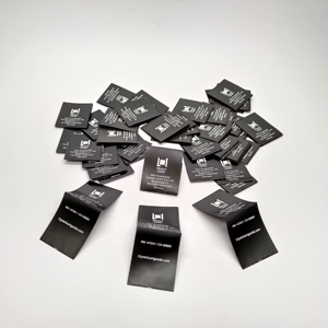 Matériau recyclé Ruban de satin noir Impressions blanches Entretien Lavage Étiquette principale Marque Logo Nom Contenu Composition Vêtements Étiquette - Product Image 3