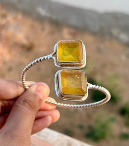 Brazalete de Plata de Ley 925 de cristal de zafiro amarillo natural, nuevo diseño, joyería fina, brazalete de plata de piedras preciosas ajustable - Product Image 2