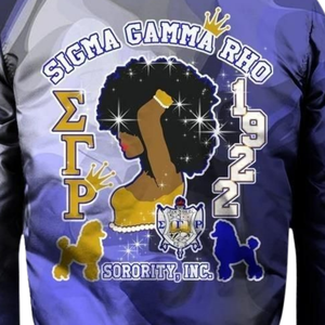 Veste bomber en satin Sigma Gamma Rho SGRho 1922 bleu or lettres grecques varsity sororité vêtements d'extérieur pour femmes - Product Image 5