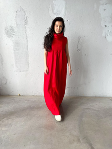 <b>Red</b> Long Linen Dress Sleeveless Maxi Dress Summer Linen Dress Kaftan with Pockets - Product Image 5