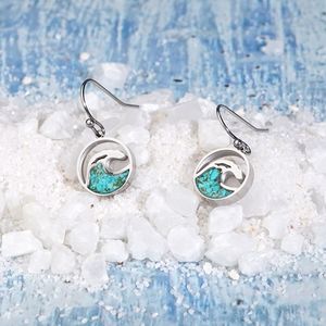 Nouveau conçu en acier inoxydable creux rond vague pendentif boucles d'oreilles rempli vert Turquoise puce boucles d'oreilles - Product Image 5