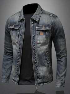 Mens Vintage Denim Jacket Polyester Cotton Breathable Eco Friendly Casual Basic Solid Jeans Wear - Product Image 2