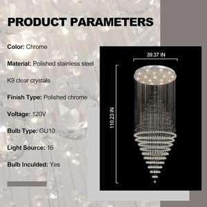 Lustre d'escalier en cristal moderne exclusif, lustre goutte de pluie 16 lumières pour foyer haut plafond, salon, couloir - Product Image 5