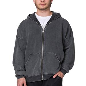 Sweat à capuche zippé vintage délavé à l'acide pour homme, en molleton de coton 450 GSM, décontracté, personnalisable, fabrication OEM, marque privée - Product Image 1