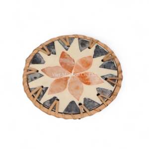 Posavasos Artesanal de Nácar con Borde de Ratán para Protección Diaria de Bebidas y Decoración Refinada del Hogar - Product Image 3