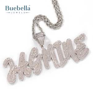 925 Plata 14K chapado en oro blanco Iced Out personalizado cursiva nombre colgante Hip Hop joyería para hombres - Product Image 3