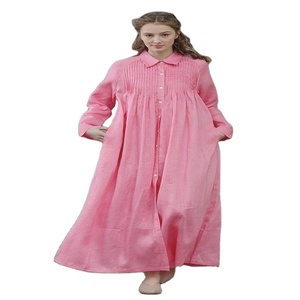 Fashion Oem Custom <b>Loose</b> Long Sleeve Modest Vintage Cotton Maxi <b>Dress</b> Shirt Women Linen <b>Dress</b> For Casual - Product Image 1