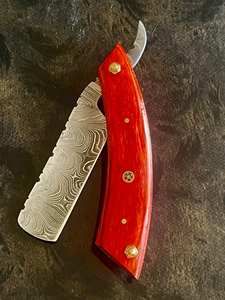 Maquinilla de afeitar de corte recto de acero de Damasco hecha a mano, afeitado en húmedo, cuchillo de peluquero, mango de madera Pakka naranja para cara corporal, cuchillo Industrial DIY - Product Image 5