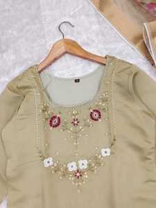 เดรสแขนยาวผ้าไหมสไตล์ปากีสถาน Kameez Dupatta ดีไซน์เนอร์ทำมือสำหรับงานแต่งงานและงานปาร์ตี้ - Product Image 2