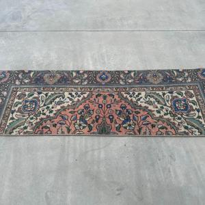 Turkish Vintage Rug, 2x6 ft <b>Runner</b> Rug, Blue <b>Red</b> Floral Wool Rug - Product Image 3