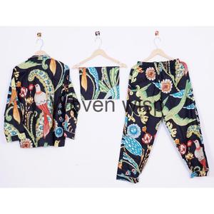 ชุดนอนผ้าฝ้ายพิมพ์ลายบล็อกแบบโบโฮชิคแท้ นุ่ม อุ่นสบาย ใส่ได้ทั้งชายและหญิง ไซส์พลัส ดีไซน์เรียบหรู สบายตัว สีพื้น - Product Image 4