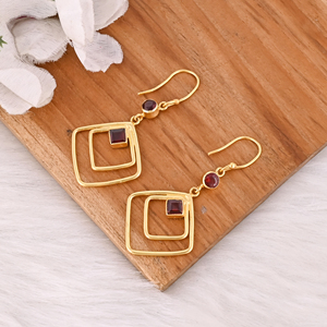 Natural Mozambique <b>Garnet</b> Gemstone <b>Earrings</b> In 925 Sterling Silver Hook <b>Earrings</b> Handmade Bezel Set Jewelry For Women & Girls - Product Image 3
