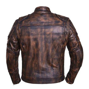Nueva llegada de cuero de vaca genuino personalizado estilo Vintage elegante de rayas con cremallera larga chaqueta de motociclista - Product Image 2