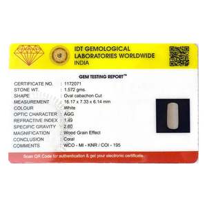 พลอยสังเคราะห์ปะการังขาว 7.86 กะรัต รูปทรงวงรี ตัดแบบโอวัล สีแดงและชมพู พร้อมเอฟเฟกต์แสงพิเศษ ขนาด 10 มม. - Product Image 4