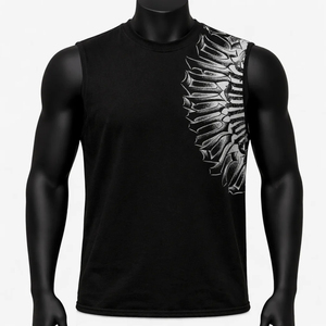 Camiseta sin mangas para hombre con estampado asimétrico de esqueleto y diseño de huesos, estilo casual, para fitness y gimnasio, 100% algodón, personalizable. - Product Image 6