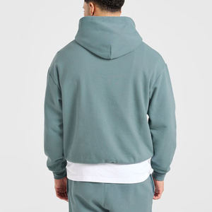 เสื้อฮู้ดดี้ทรงหลวมแบบเรียบหรู ไม่มีเชือก ผ้าเฟรนช์เทอร์รี่ 100% ผ้าฝ้าย ทรงโอเวอร์ไซส์ หนานุ่ม ไหล่ตก สำหรับผู้ชาย - Product Image 3