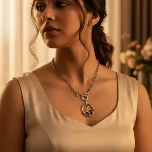 สร้อยคอเงินแท้ 925 สำหรับผู้หญิง ดีไซน์หรูหรา ประดับไพลินสีน้ำเงิน ชุบทองคำขาว ดีไซน์ทันสมัย คลาสสิก เหมาะสำหรับงานหมั้น งานแต่งงาน  ชุบแพลตตินัม - Product Image 2