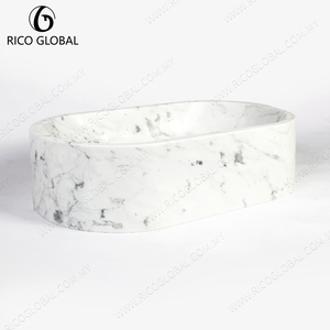 Lavabo Ovalado de Mármol Blanco Moderno y Elegante con Vetas Grises, Grifo Elegante y Mueble para Baño - Product Image 3