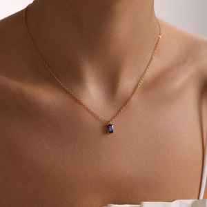 925 Sterling Silver 14K Gold Plated Baguette Sapphire <b>Birthstone</b> <b>Necklace</b> Dainty Birthmonth Jewelry Gift - Product Image 2