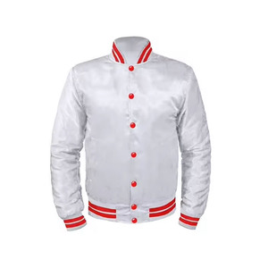 ODM Service Satin Varsity Jacket Estilo vintage Bordado Street Wear Botón Cierre Tipo Chaqueta de bombardero térmica para hombres - Product Image 5