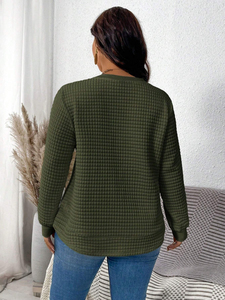 เสื้อสเวตเตอร์แบบสวมหัวของผู้หญิงเสื้อกันหนาวถักวาฟเฟิลวาฟเฟิลสีพื้นสไตล์มุกกำหนดเอง - Product Image 2