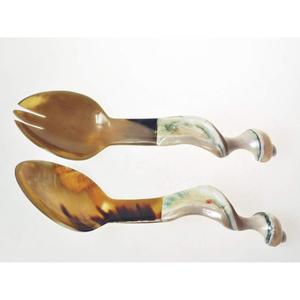 <b>Gold</b> Color Horn Handle Head Flatware Tabletop Dinnerware Salad <b>Cutlery</b> Set Kitchenware Handmade Superior Quality Set Of 4 Pcs - Product Image 5