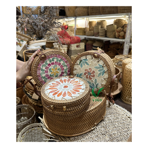 <b>Unique</b> Rattan <b>Handbag</b> With Mother Of Pearl Design For Special Occasions - Product Image 3