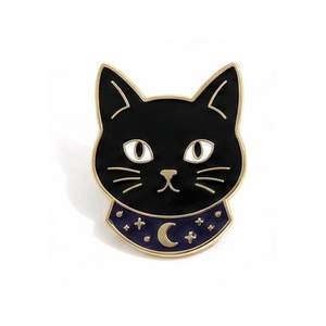 Épinglette promotionnelle en émail, badge de revers, vente en gros, épinglette personnalisée de chat noir de tarot - Product Image 1