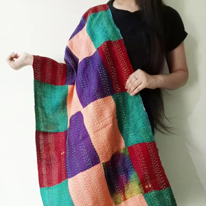 indian handmade <b>silk</b> <b>scarves</b> reversible stole vintage kantha muffler assorted color bangoli <b>scarves</b> <b>silk</b> neck <b>scarf</b> - Product Image 1