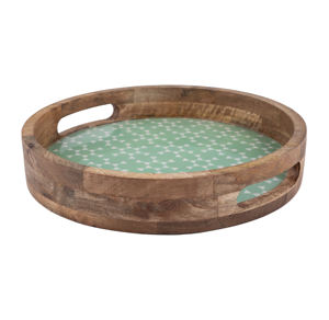 Nouveauté : Plateau de service en bois émaillé en gros |   Plateau alimentaire rond rustique marron avec poignées découpées, grande, moyenne et petite taille - Product Image 2