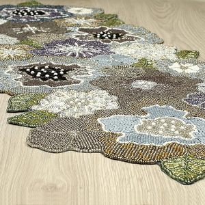 Handmade Christmas Decorative Beaded <b>Runner</b> Placemat Floral Design Embroidered Cloth for Home <b>Dining</b> Decor - Product Image 4