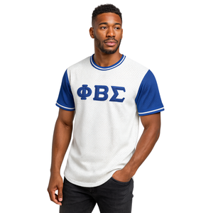 Phi Beta Sigma Blanc Pull Baseball Jersey avec Manches Bleues HBCU Grec Fraternité Vêtements 100% Polyester Mesh T Shirt - Product Image 1