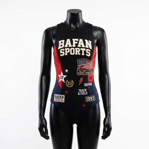 High Quality 220 Stretch Polyester Spandex Swimwear Black Red Panel Design Custom Printed Embroidered Logo women for <b>Bathing</b> - Product Image 4