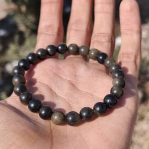 Wholesale Handmade 8MM 925 Silver Golden Black Obsidian Beaded Luxury <b>Adjustable</b> Freshwater Pearl <b>Bracelet</b> for Women's Gift - Product Image 2