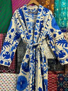 Bleu broderie Suzani coton Kimono veste/indien coton Suzani manteau/prix de gros Robe luxe - Product Image 6