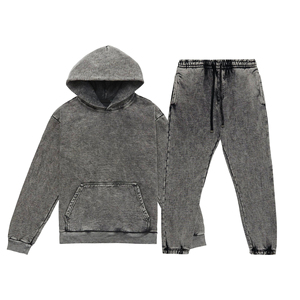 Top Selling 100% Cotton Acid Wash Tracksuit for <b>Men</b> Customized Solid Pattern Hooded Set Breathable Design for Winter - Product Image 4
