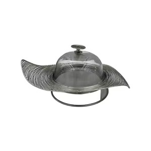 Minimalist Tabletop Sweet <b>Serving</b> Dish and Platter <b>With</b> Glass Dome Round Shape & <b>Lid</b> Dinnerware Silver Color Date <b>Serving</b> <b>Bowl</b> - Product Image 1