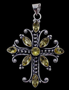 Hecho a mano Vintage plata filigrana religiosa espiritual antiguo amarillo citrino Cruz colgante bisel ajuste moda colgantes encantos - Product Image 1