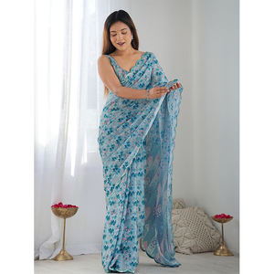 FABZONE Venta en todo el mundo Ropa de boda india Georgette Look de lujo de moda Elegante Premium Saree Mujeres Top Ocasión especial - Product Image 1