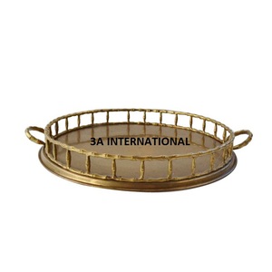 Bandeja de Metal Dorada para Servir Alimentos y Aperitivos, Bandeja Redonda para Servir Té y Café, para Uso en el Hogar, Cocina y Catering - Product Image 1
