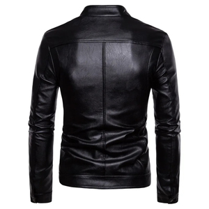 Chaqueta negra personalizada al por mayor con cierre de cremallera, chaquetas de cuero para hombre, material de alta calidad, parte superior para hombre - Product Image 3