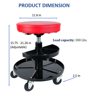 <b>Rolling</b> Adjustable Padded Chair with <b>Tool</b> Tray Mechanic Seat Heavy Duty Garage Stool 300 lbs Capacity with Wheels GAPGAR029 - Product Image 5