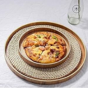 Bandeja redonda de madera para servir plato de madera Natural plato para servir comida para desayuno merienda té café bebidas fruta decoración del hogar - Product Image 1